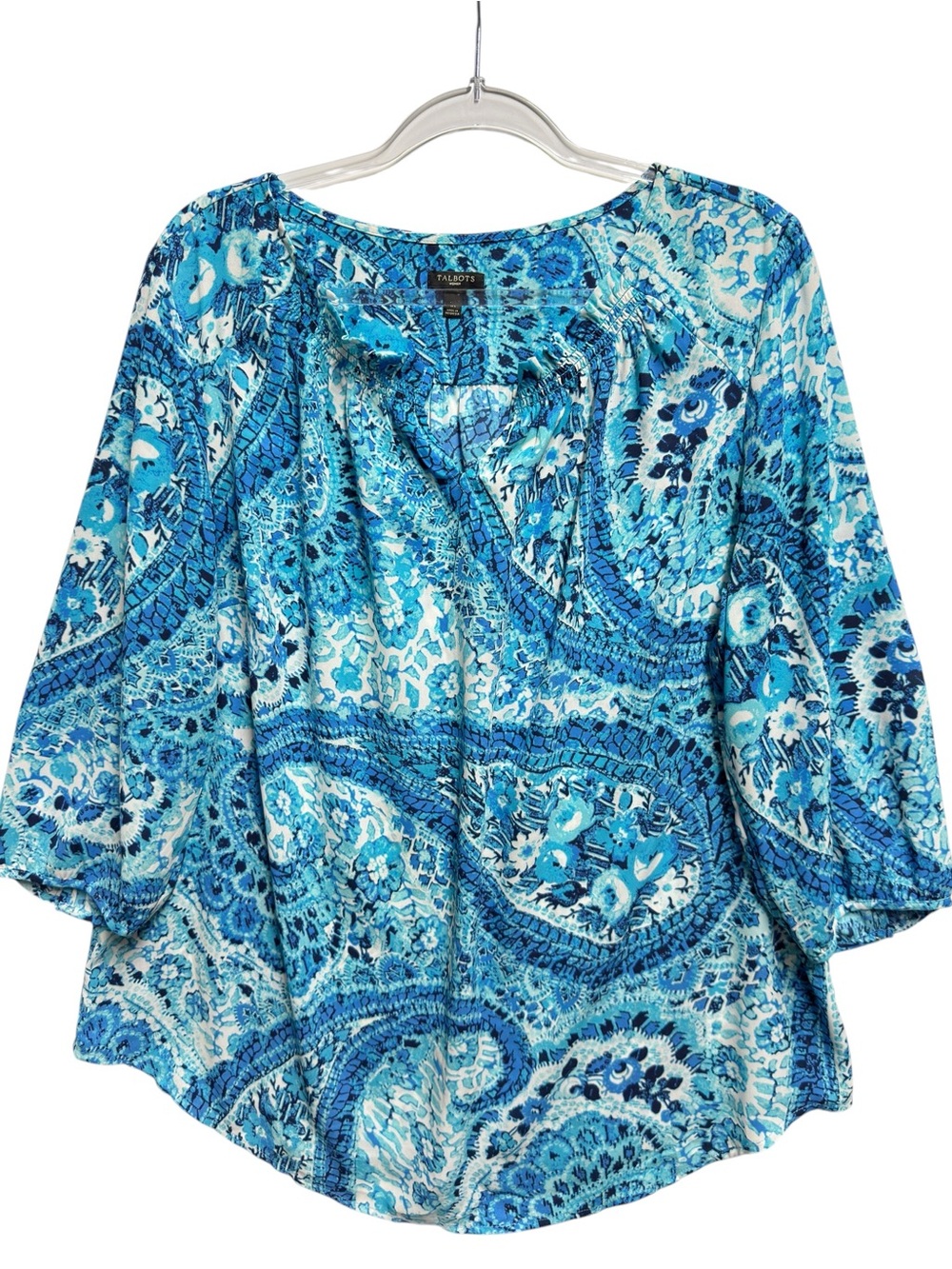 Tuxedo Silky Chiffon Satin Knit Floral Paisley Peasant Top Blouse